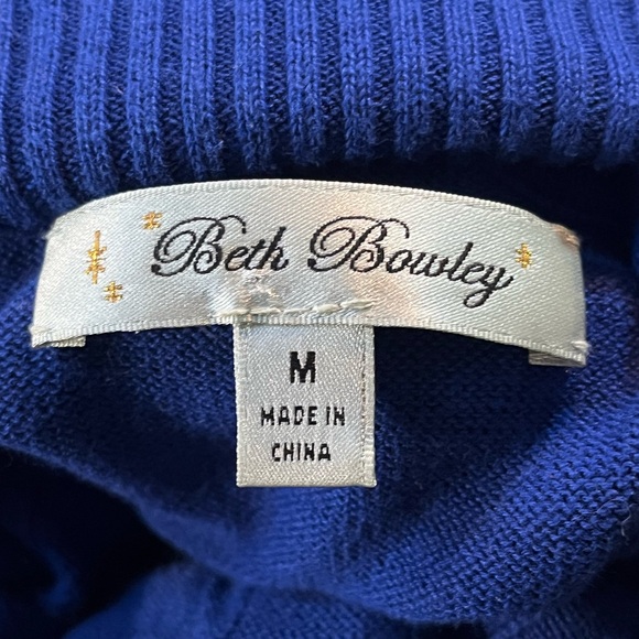 BETH BOWLEY Royal Blue Turtleneck Sweater w Ruffle Sz M - Picture 3 of 6